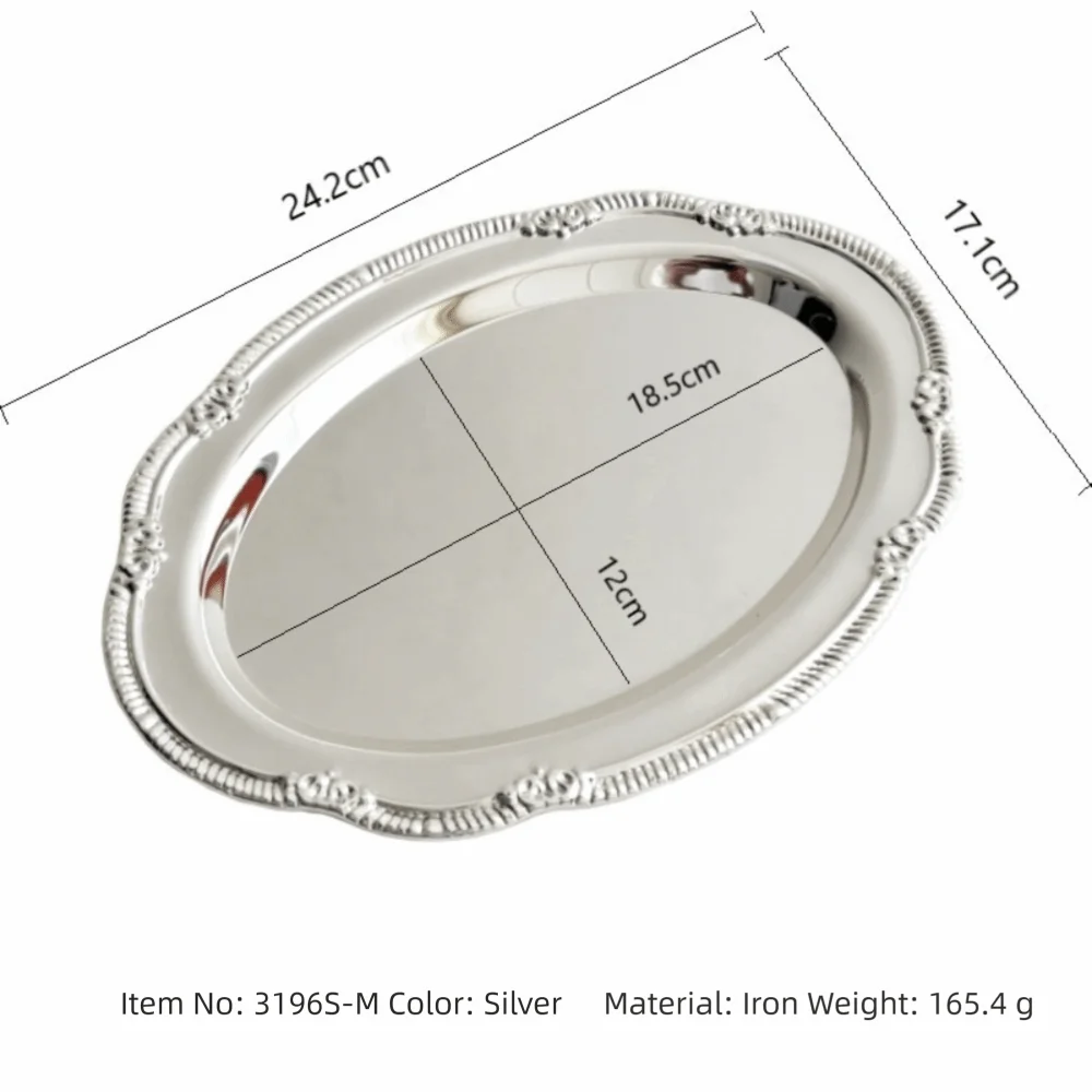 Vintage Embossed Silver Oval Tray – Metal Snack & Dessert Plate Metal Serving Tray Richie's