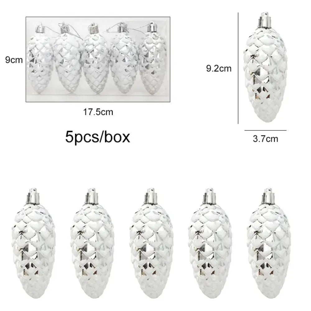 5Pcs Glitter Pine Cone Christmas Ornaments Hanging Pendants Christmas Ornaments Richie's Silver