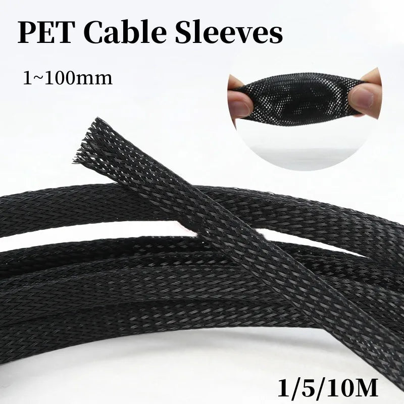 Expandable PET Braided Cable Sleeve Black 1mm–100mm | 1–10M Cable Sleeve Richie's