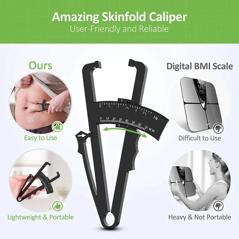 FTBTOC Skinfold Body Fat Caliper with Measurement Chart Body Fat Caliper Richie's