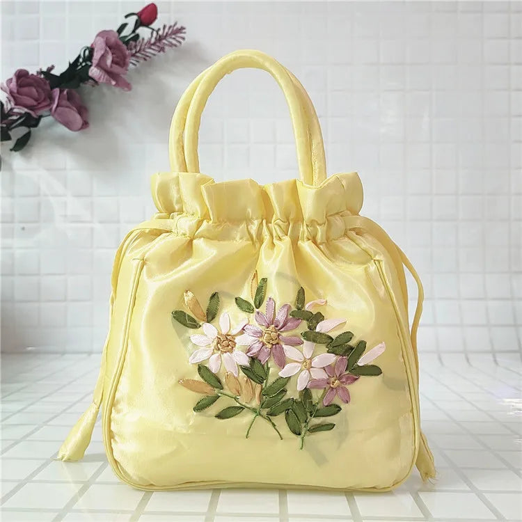 Women Embroidery Flower Cosmetic Bag – Ethnic Mini Purse & Pouch Cosmetic Pouch Richie's YELLOW