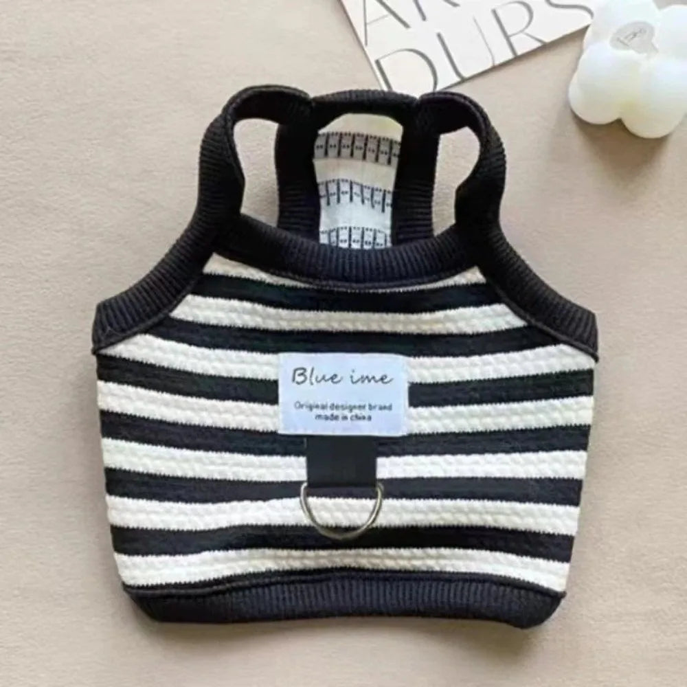 Striped Dog Halter Vest with Leash Ring | Black & White S-L Dog Vest Richie's Black-L