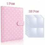 PU Leather 6-Ring Binder Magnetic Closure & Photo Card Sleeves Ring Binder Organizer Richie's pink
