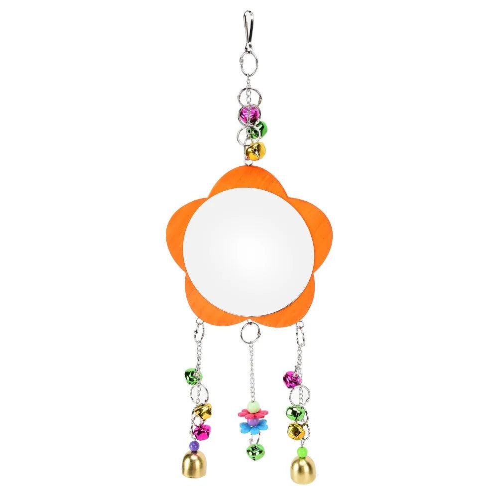 Bird Hanging Mirror Toy with Bells & Beads – Orange Bird Cage Toy Richie's