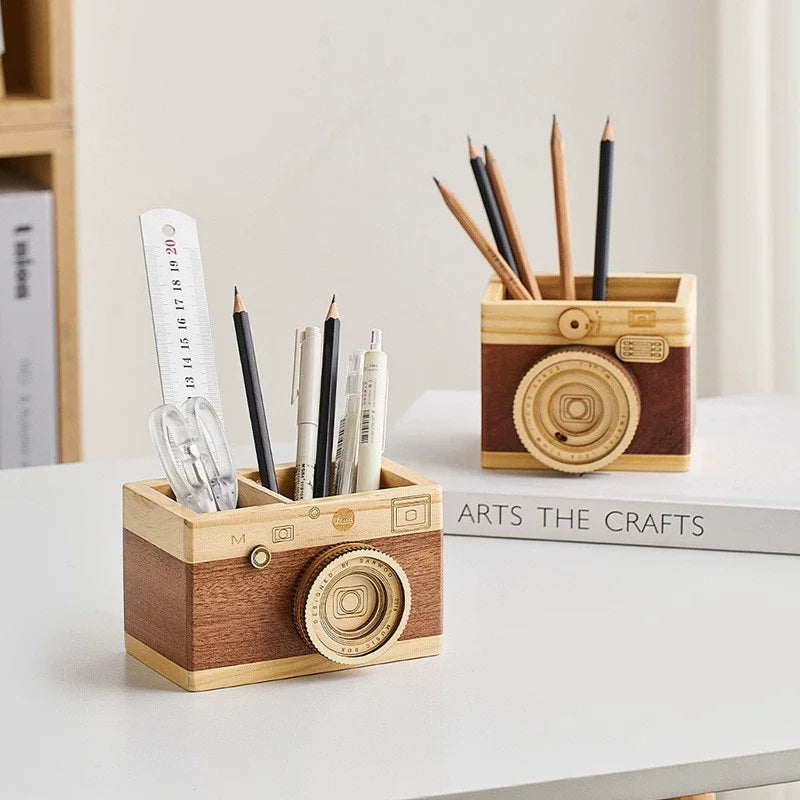 Vintage Camera Wooden Pen Holder & Desk Organizer Wooden Pen Holder Richie's