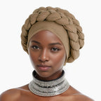 Double Braid Halo Turban Cap – African Headwrap for Women Turban Headwrap Richie's khaki