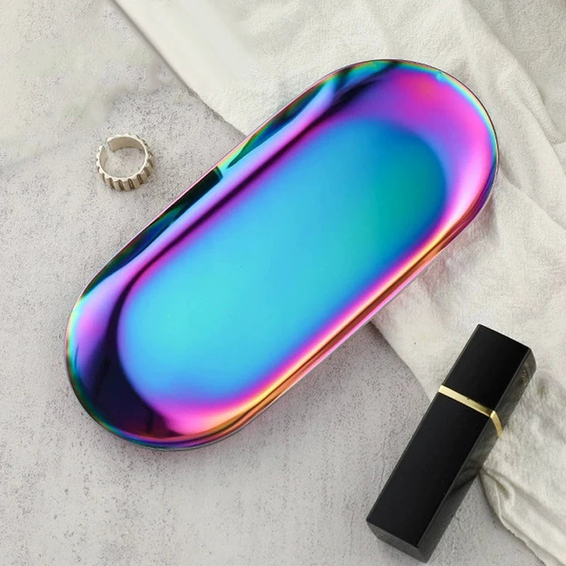 Stainless Steel Oval Storage Tray – Jewelry & Vanity Organizer Metal Storage Tray Richie's S Multicolor