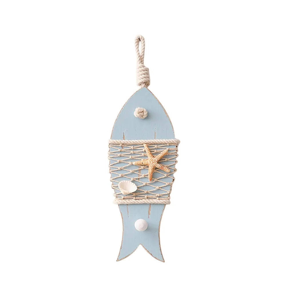 Mediterranean Fish Wood & Shell Wall Hanging Decoration Wall Hanging Decor Richie's 3-Blue