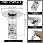 Stainless Steel Pop-Up Sink Stopper & Drain Strainer Basket Sink Drain Strainer Richie's 4pcs silver