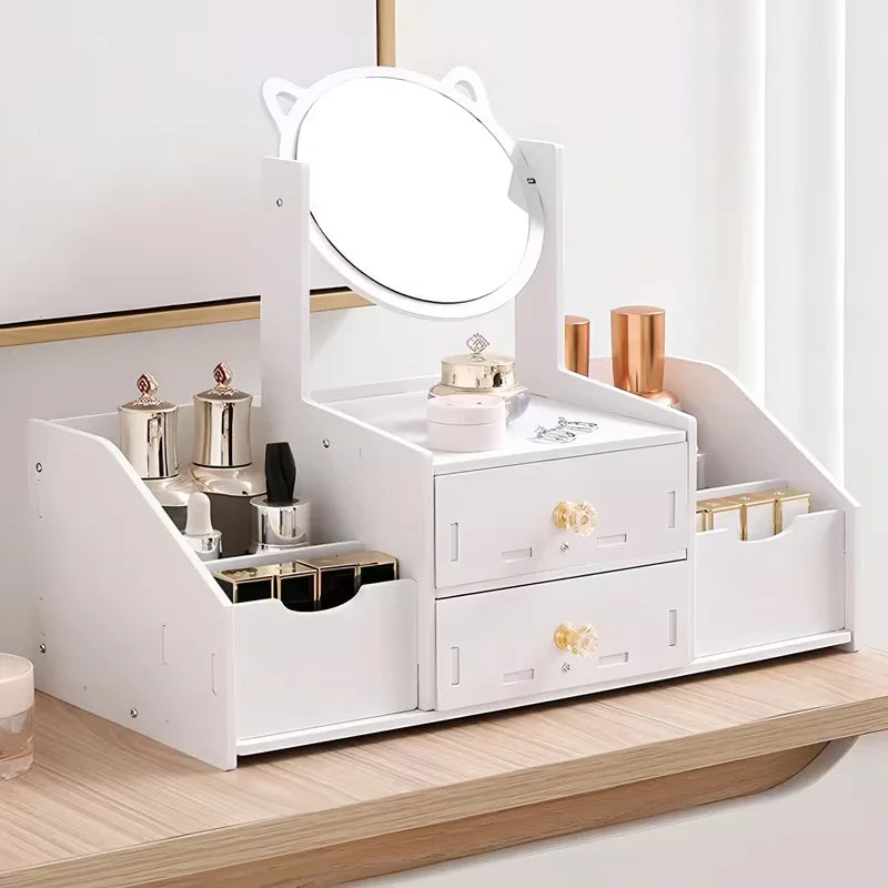 Cosmetic Storage Box with Built-In Mirror | Multi Compartment Cosmetic Storage Box Richie's