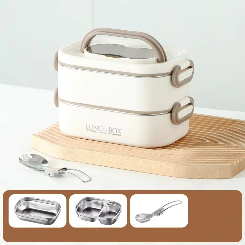 Stainless Steel Thermal Lunch Box Set – Stackable & Insulated Thermal Lunch Box Richie's Khaki 2 Layer