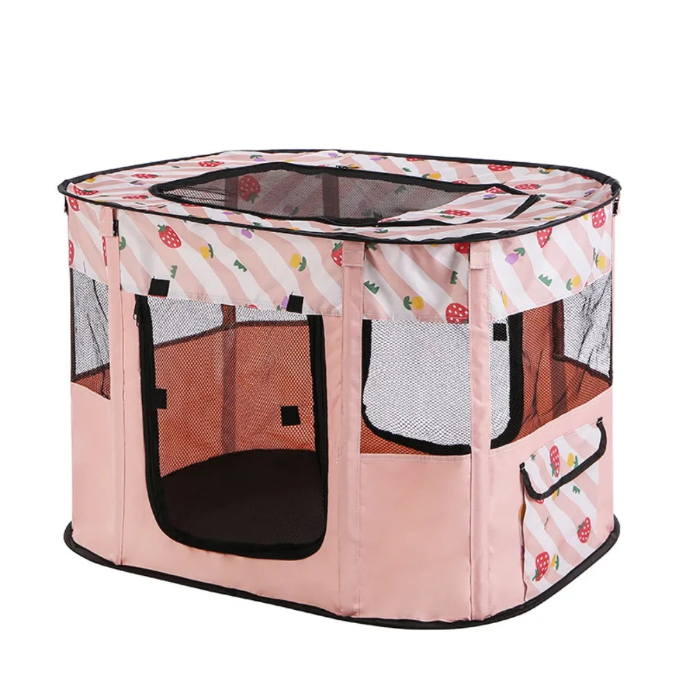 Foldable Cat House Villa – Breathable Mesh & Roller Shutter Door Foldable Pet Tent Richie's Pink