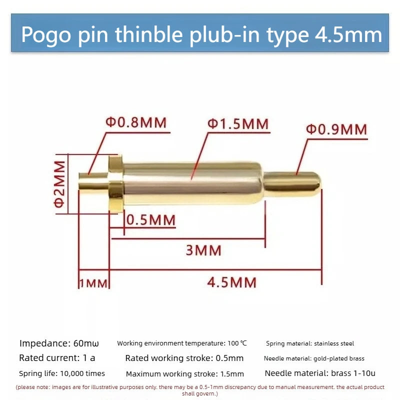 DIP SMD Double Spring PCB Pogo Pin Connectors 20/50/100 Pcs PCB Pogo Pin Connector Richie's DIP H4.5MM 20PCS