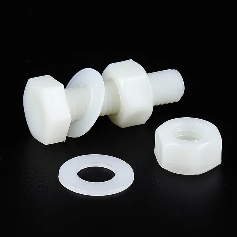White Nylon Hex Bolt Nut Washer Set M3–M8 Insulated Plastic Nylon Fastener Set Richie's