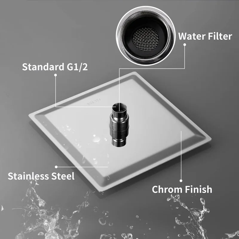 8-Inch Square Stainless Steel Rainfall Shower Head | Ultra-Thin Rainfall Shower Head Richie's