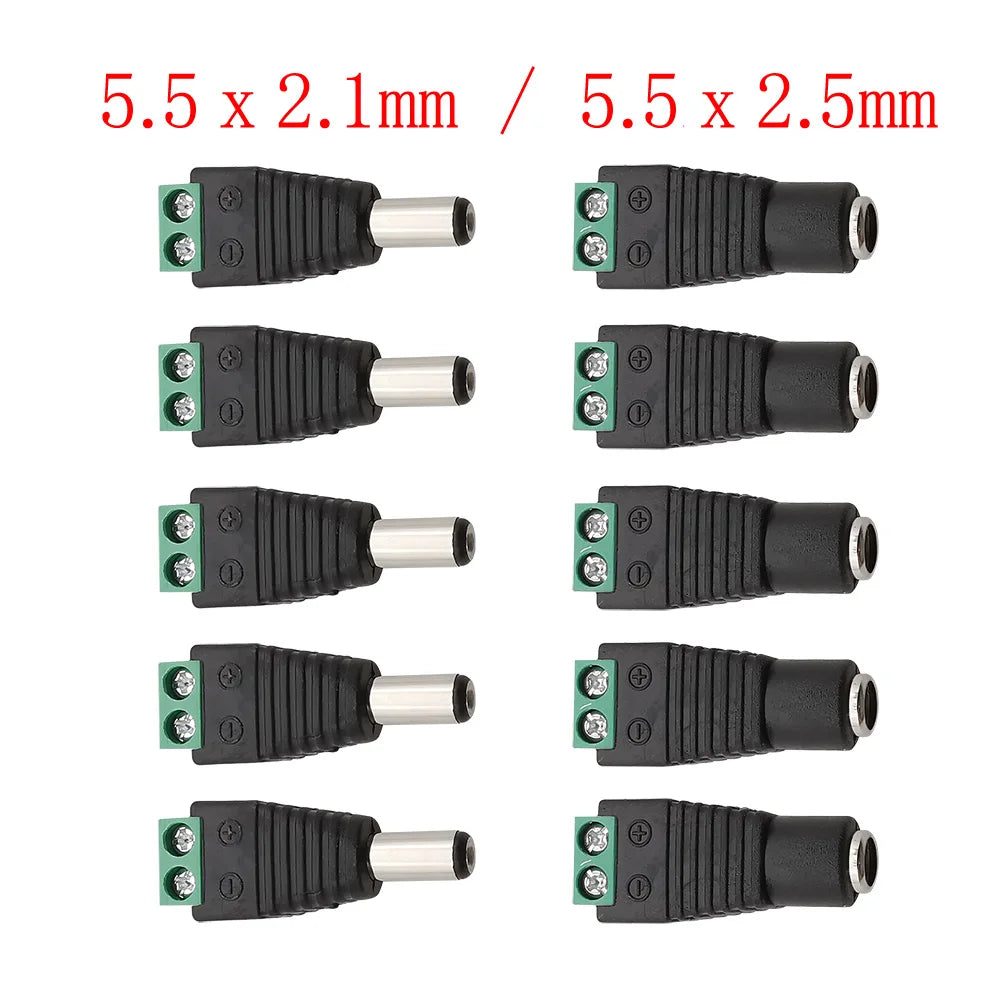 10Pcs DC 12V Solderless Screw Terminal Connectors 5.5x2.1/2.5mm DC Power Connector Richie's