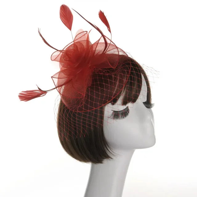 Feather Fascinator Hair Pin Bridal Tiara Wedding Headband Feather Fascinator Richie's Red