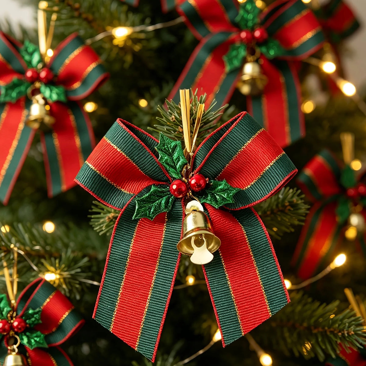 10pcs Christmas Bells with Bows & Ribbons | Tree Ornaments Christmas Bell Ornaments Richie's
