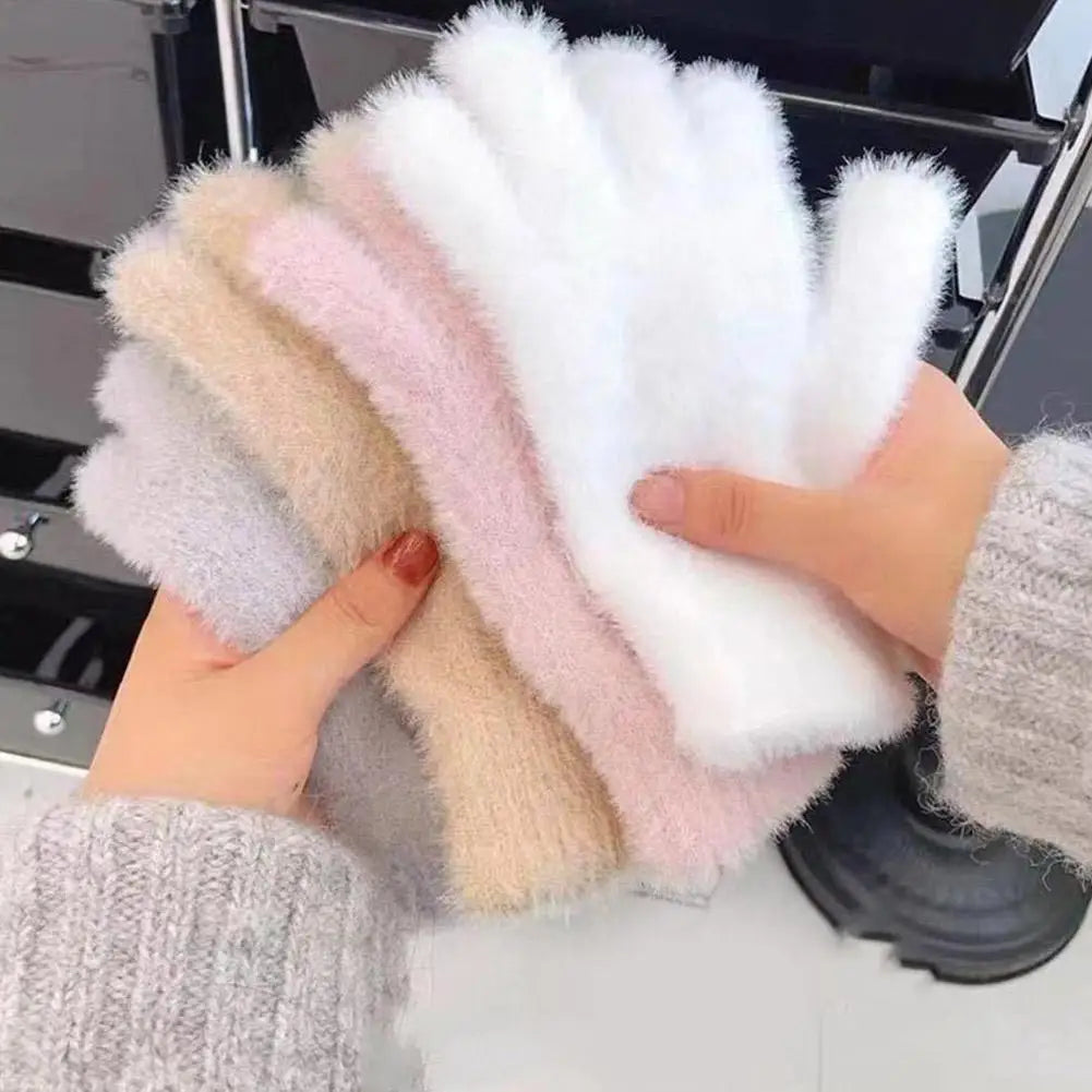 Women's Plush Velvet Winter Gloves – Warm Knit Cycling Mittens Winter Knit Gloves Richie's