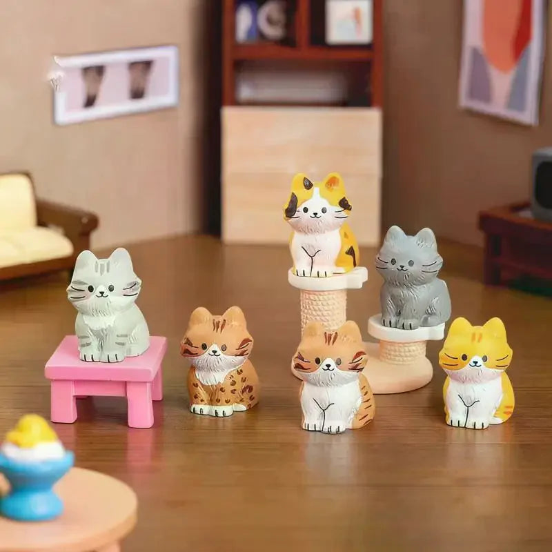 6 Mini Resin Cat Figurines Hand Painted Fairy Garden Decor Resin Figurine Set Richie's