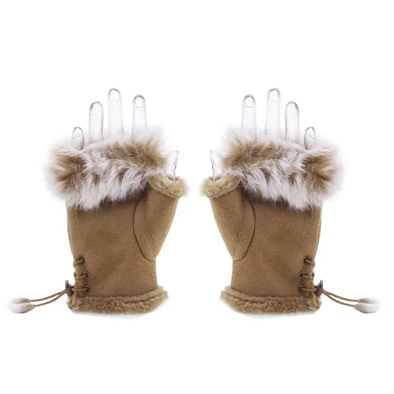Women's Plush Fingerless Gloves – Warm Winter Wrist Mittens Fingerless Winter Gloves Richie's khaki