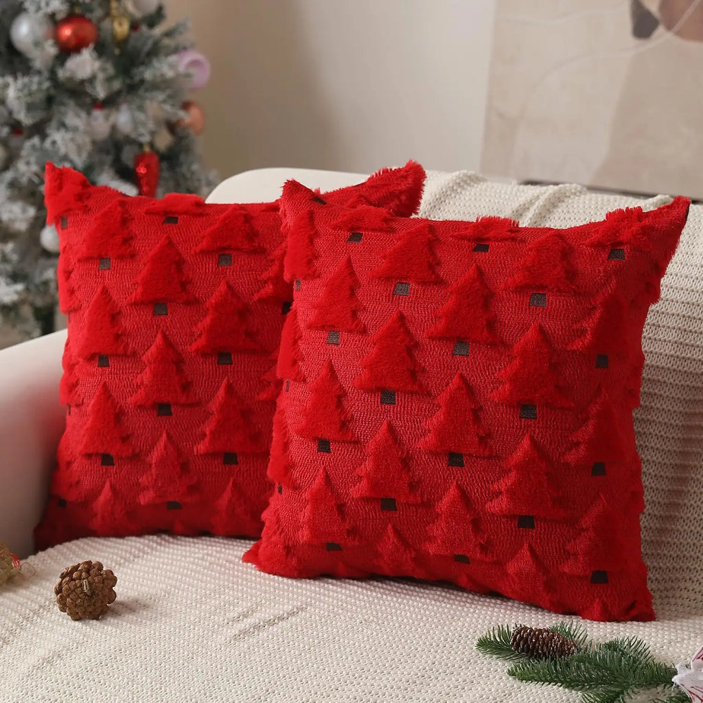 2pcs Beige Christmas Tree Pillow Covers 45x45cm | Holiday Décor Pillow Covers Richie's Red 2pcs 45x45cm