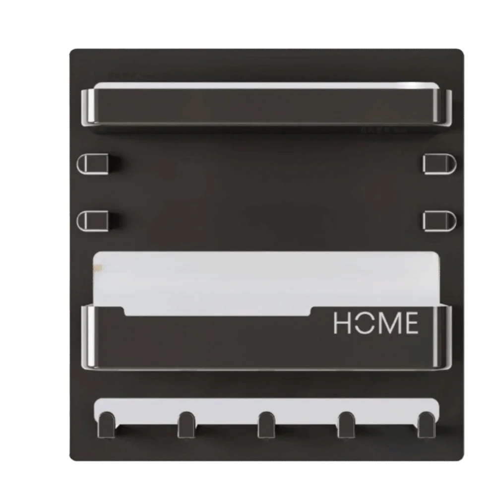 Adhesive Wall Shelf with Hooks & Cable Clips – No-Drill Wall Mount Shelf Richie's Black