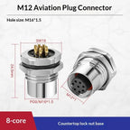 M12 IP67 Waterproof Connector 4/5/8 Pin Panel Socket 22AWG Wire Industrial Connector Richie's Front 8P F
