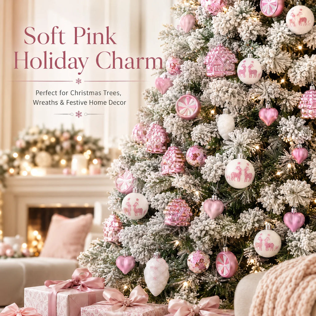 40Pcs Pink White Shatterproof Christmas Ball Ornaments Set Christmas Ornaments Set Richie's