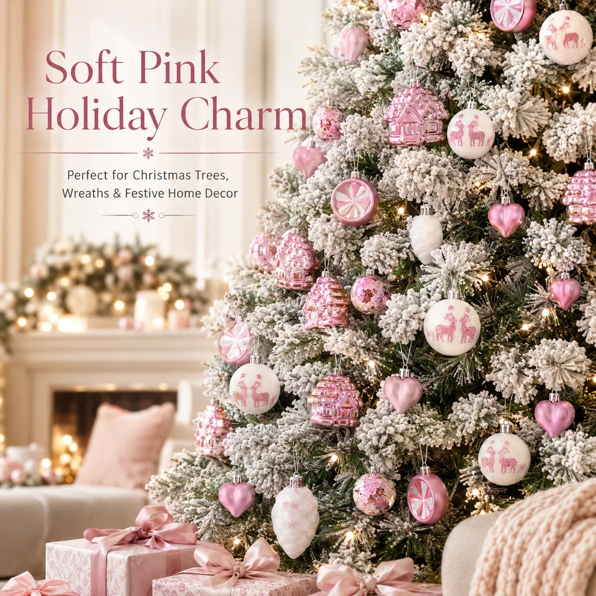 40Pcs Pink White Shatterproof Christmas Ball Ornaments Set Christmas Ornaments Set Richie's