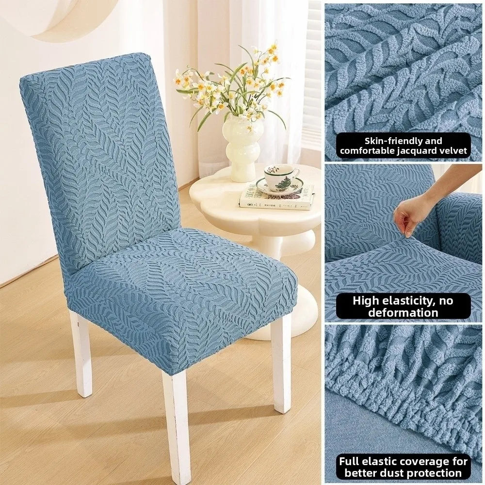 3D Leaf Jacquard Stretch Dining Chair Cover – Elastic Slipcover Chair Slipcover Richie's Blue
