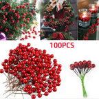 100Pcs Artificial Red Holly Berries Christmas Wreath Decor Christmas Craft Decor Richie's