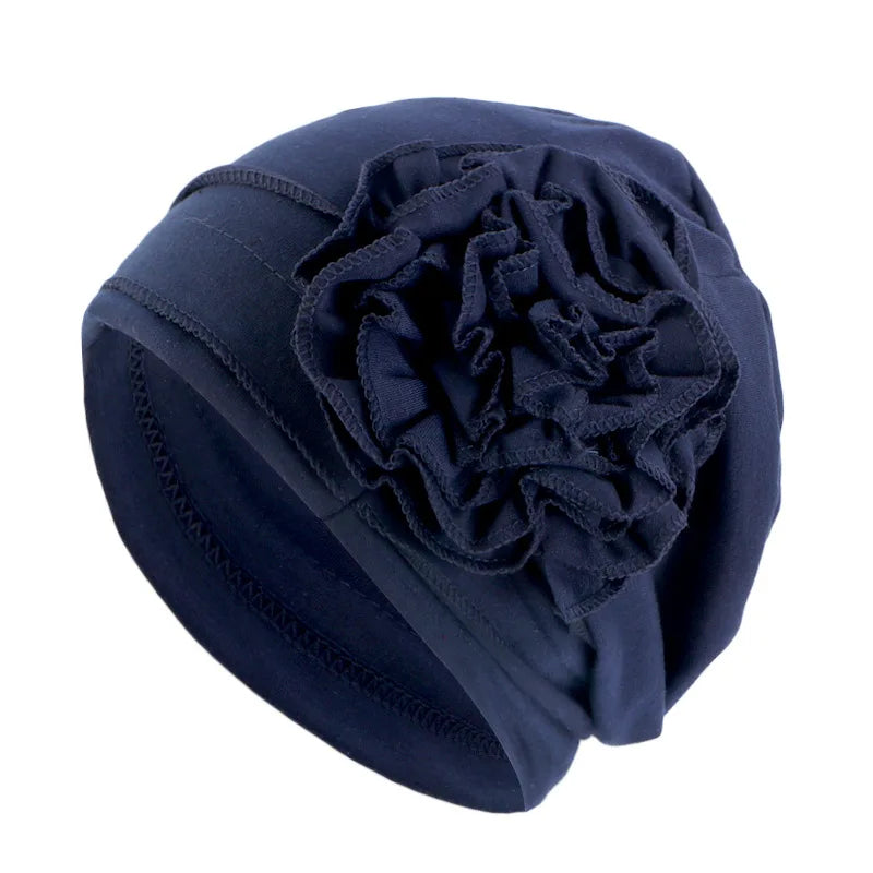 Women Flower Turban Hat Hijab Cap Elastic Head Wrap Bonnet Turban Hat Richie's dark blue