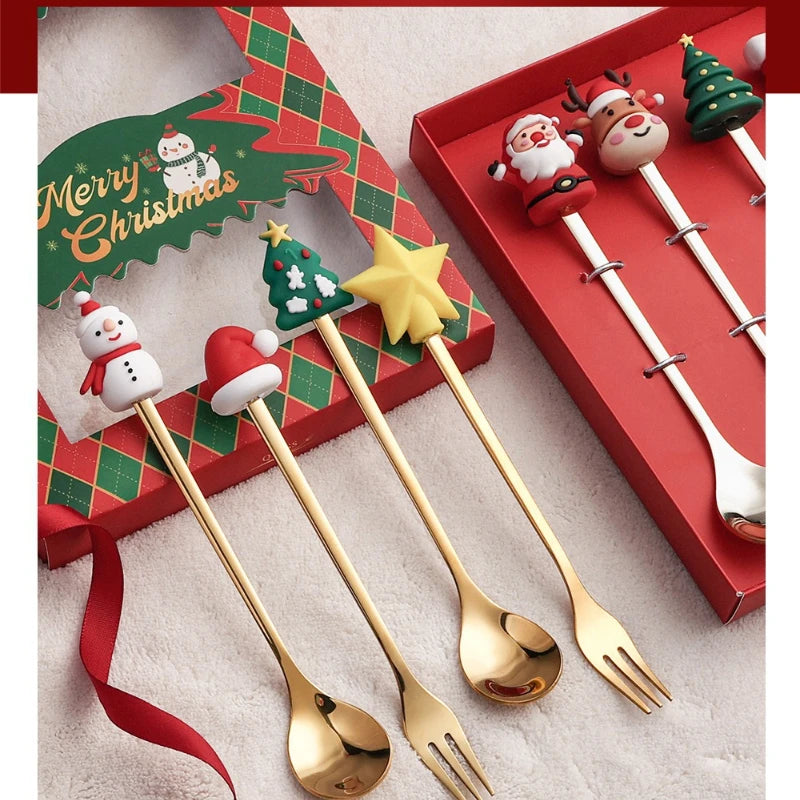 4pcs Christmas Doll Coffee Spoon Set | Stainless Steel Mixing Holiday Spoon Set Richie's