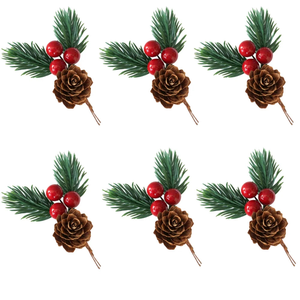 Artificial Pine Cones & Red Berries Holiday Picks – 6/10 Pcs Holiday Decoration Picks Richie's 6pcs