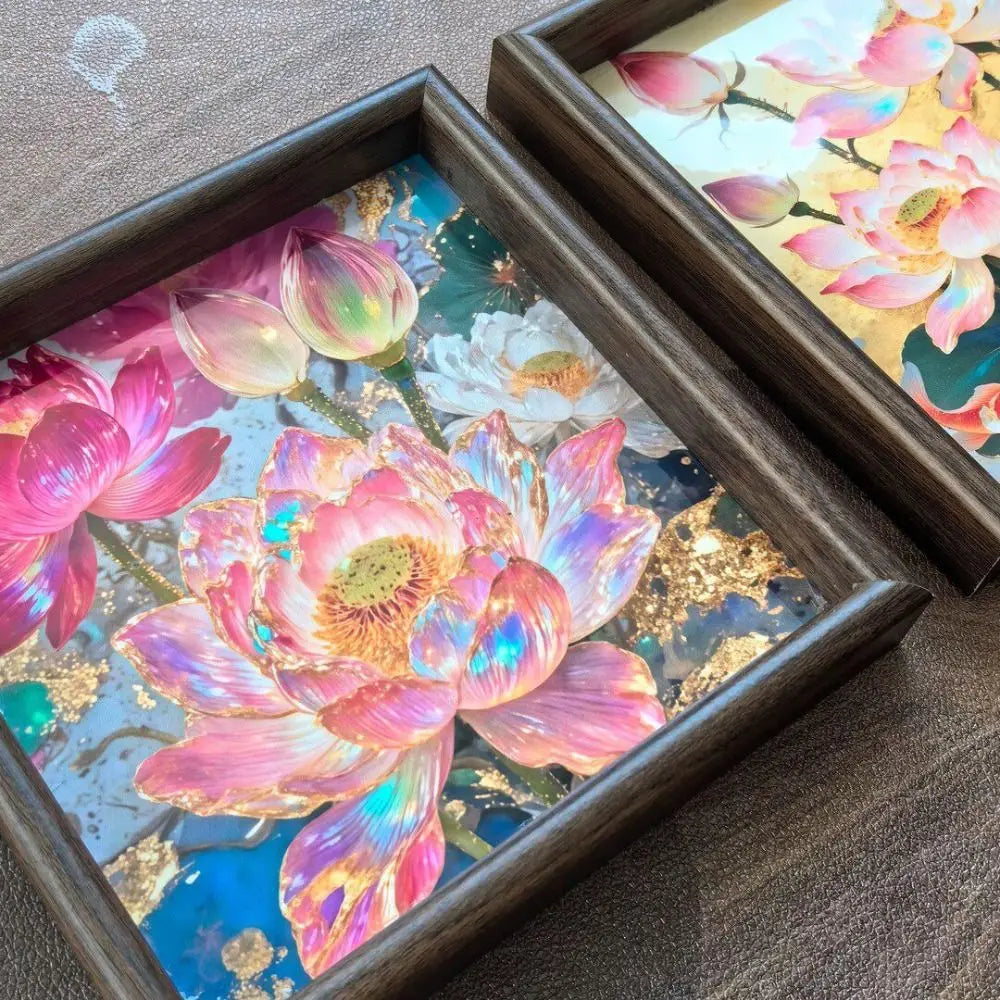 Wooden Lotus Floral Decorative Tray 20cm Square Set of 2 Decorative Wood Tray Richie's