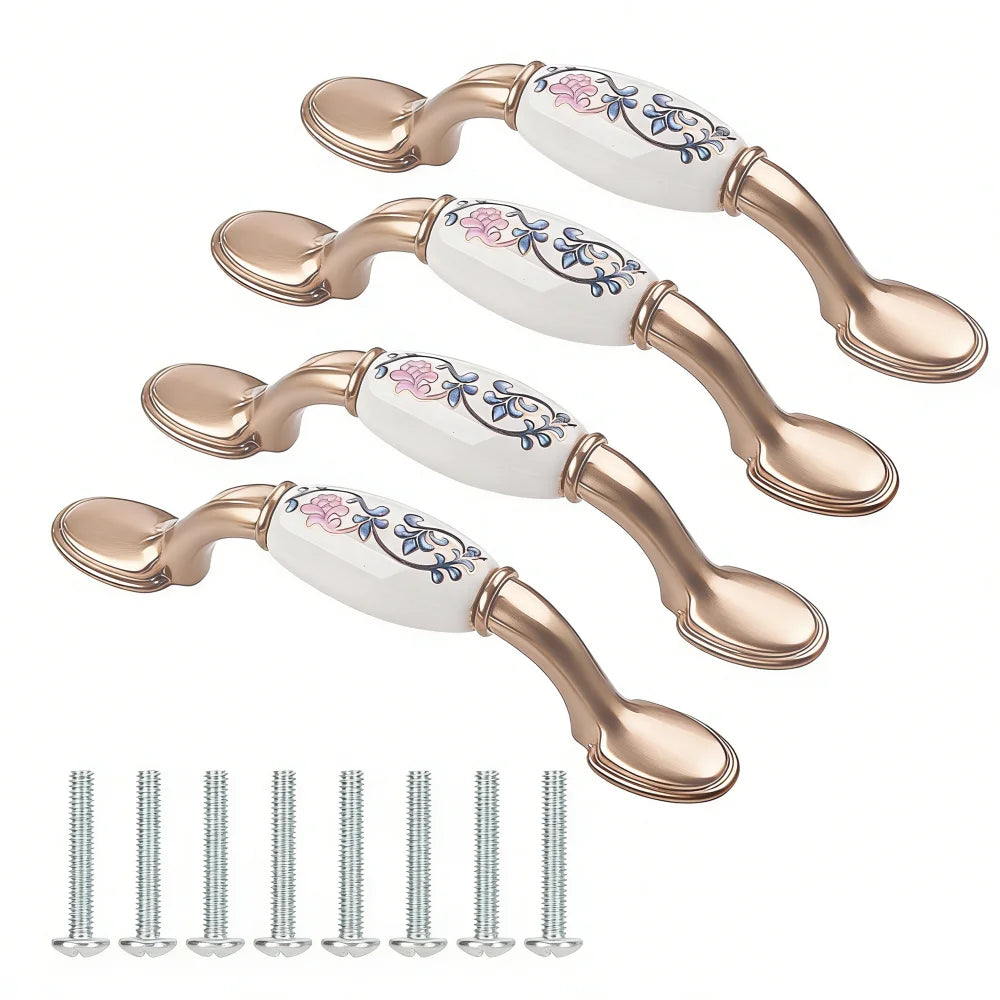 4-Set Ceramic Vintage Cabinet Handles – Flower Pattern 76mm Cabinet Handles Richie's 4 Sets