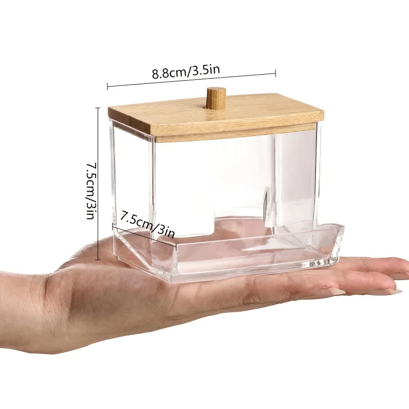 Acrylic Dustproof Storage Jar with Wooden Lid | Vanity Organizer Cosmetic Storage Jar Richie's