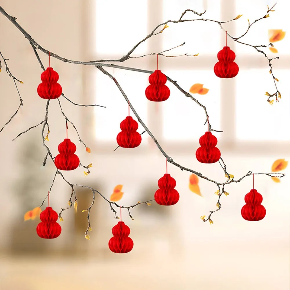 10Pcs Red Paper Lantern Ornaments – Gourd & Round Hanging Decor Hanging Paper Ornaments Richie's Gourd
