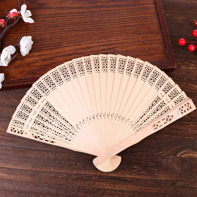 Chinese Hollow Carved Wooden Folding Fan – Wedding & Décor Prop Decorative Folding Fan Richie's Natural wood color