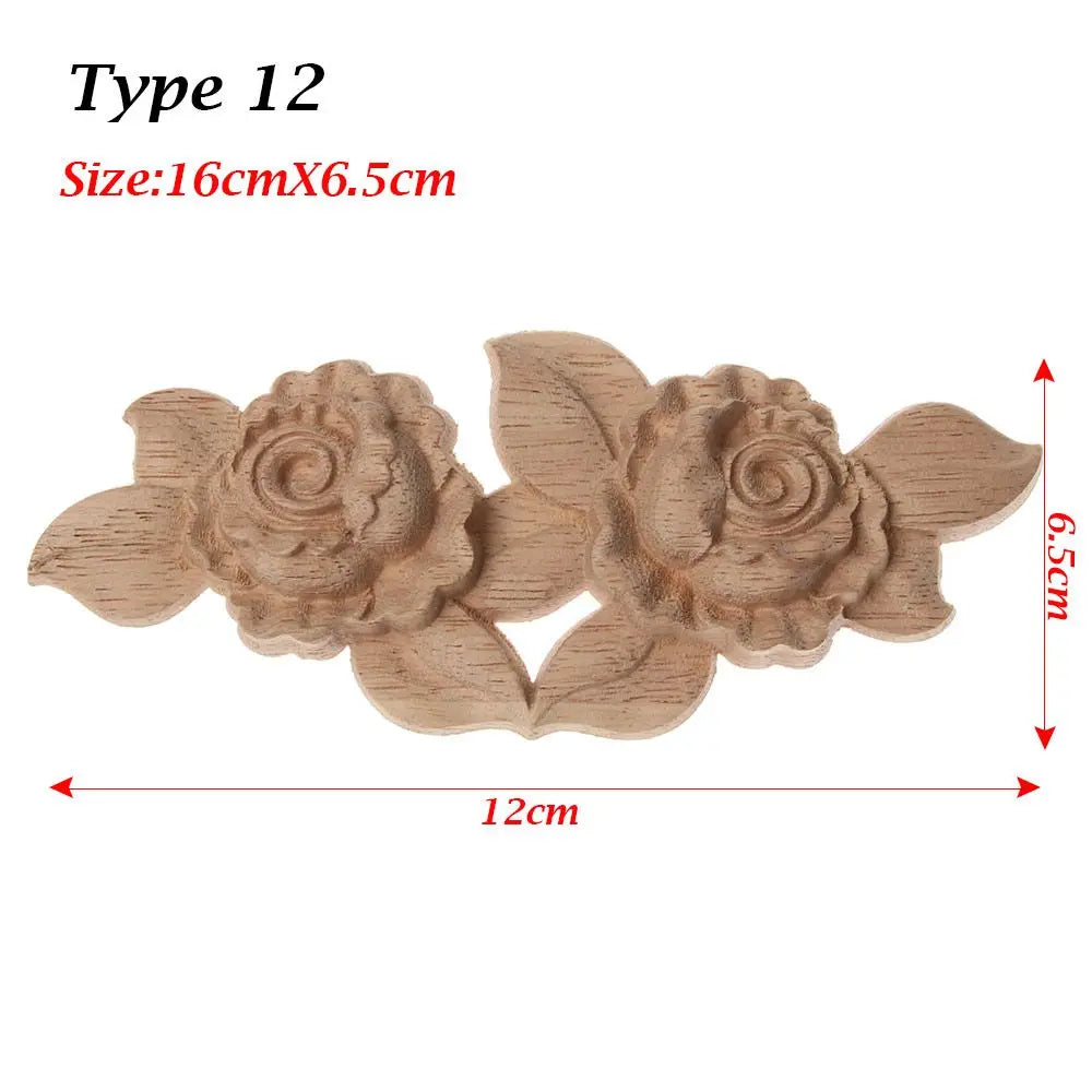 Unpainted Wood Carved Rose Flower Applique Furniture Ornament Wood Carved Applique Richie's type 12-16cmX6.5cm-