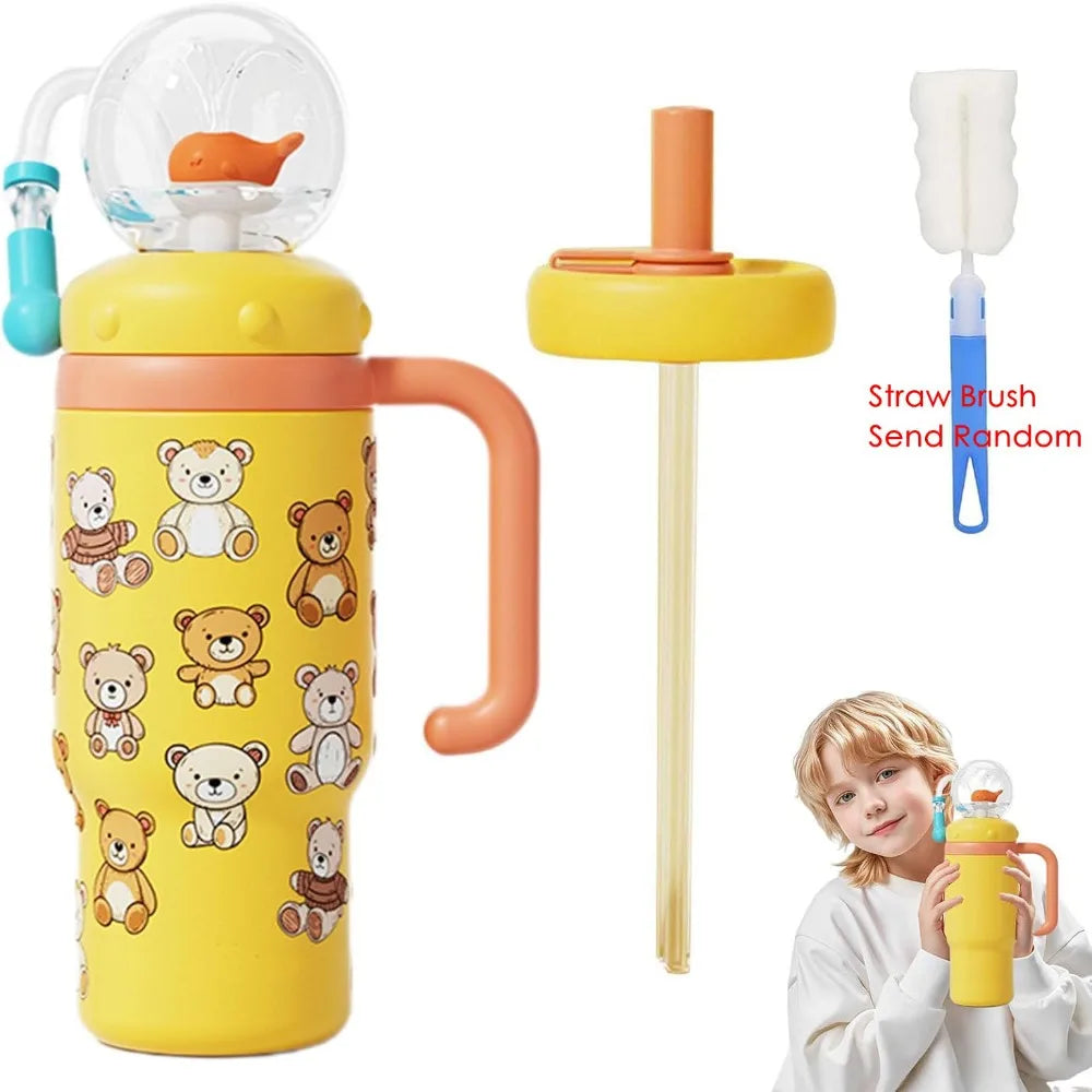 Whale Fountain Tumbler 710ml – Dual Lid Leak-Proof Kids Cup Kids Insulated Tumbler Richie's Yellow