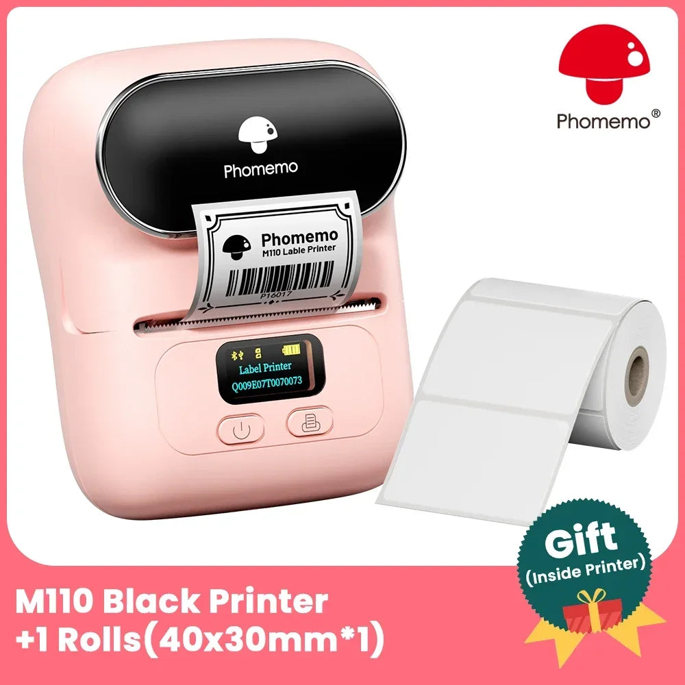 Phomemo M110 Bluetooth Thermal Label Maker | Portable Mini Printer Thermal Label Printer Richie's Pink