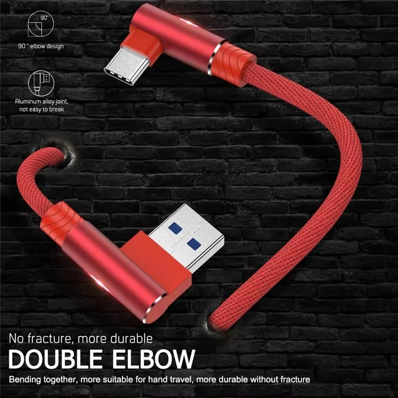 90° USB-A to USB-C Fast Charging Cable Nylon Braided L-Shape USB Charging Cable Richie's