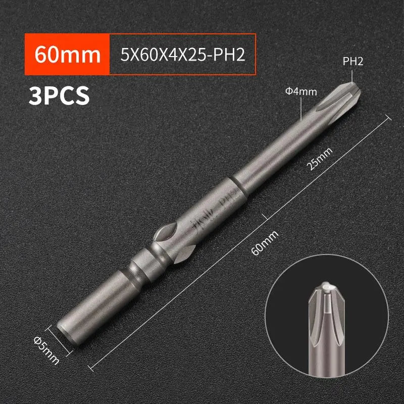 3-Pack S2 Steel 60mm Electric Screwdriver Bits | High Strength Screwdriver Bits Richie's A12