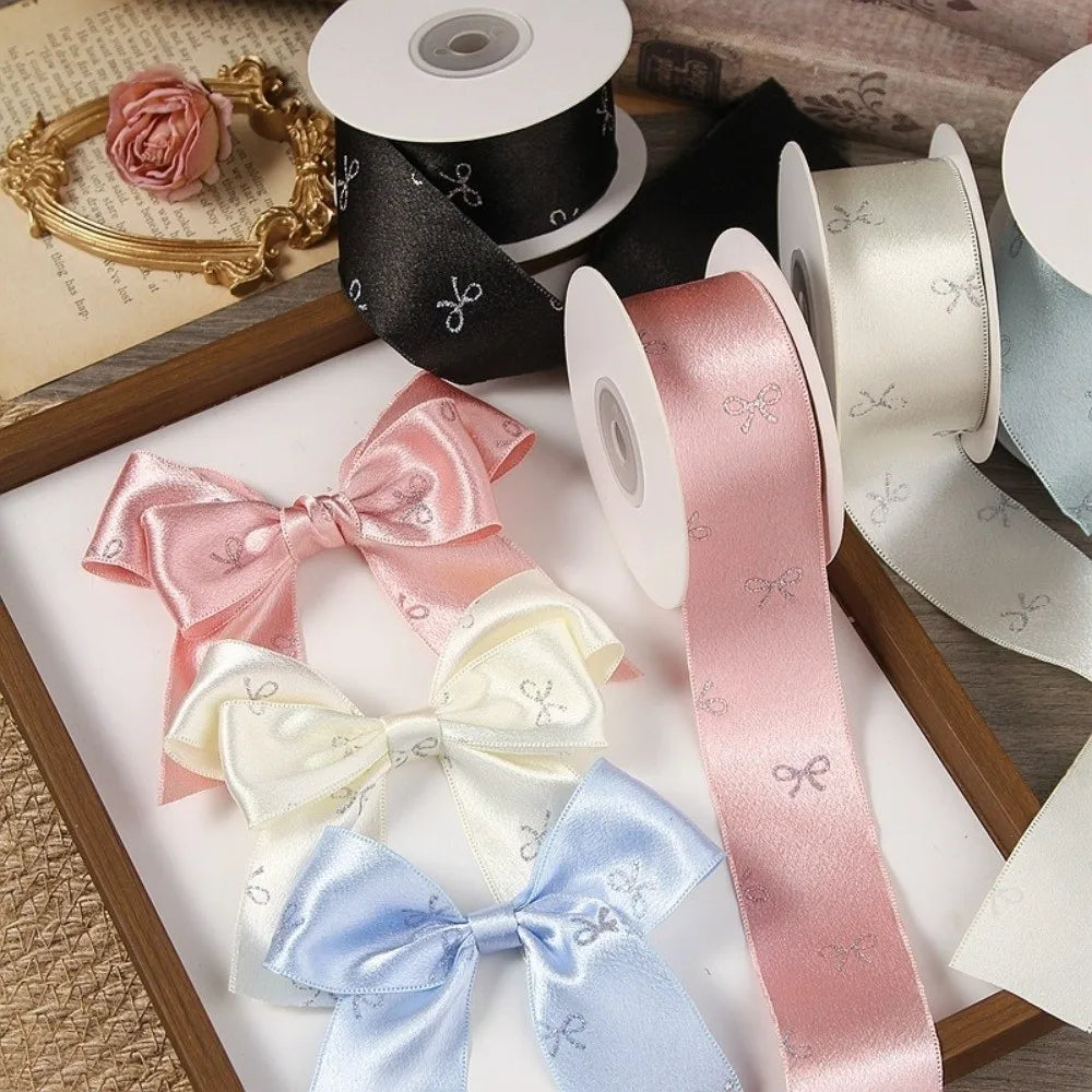 Silver Foil Bow Print Ribbon 40mm 10 Yards – Gift Wrapping Craft Ribbon Richie's