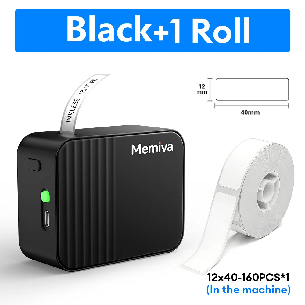 Memiva A1 Wireless Bluetooth Label Printer – iOS & Android Wireless Label Printer Richie's Black Printer Set USB Type-C