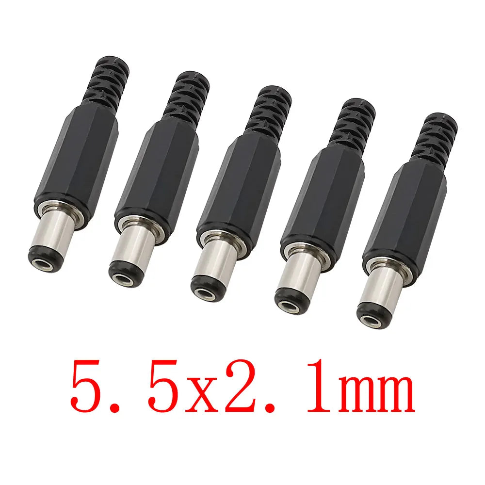 DC Power Male Plug Solder Connector 3.5–6.5mm | 5 or 10 Pack DC Power Connector Richie's 5.5x2.1mm 10Pcs