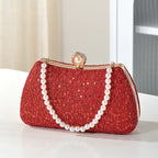 Luxury Beaded Pearl Clutch Bag – Wedding Evening Shoulder Bag Beaded Evening Clutch Richie's red