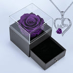 "MOM I Love You" Heart Pendant Necklace with Rose Gift Box Pendant Necklace Gift Set Richie's Purple 12x12x11cm